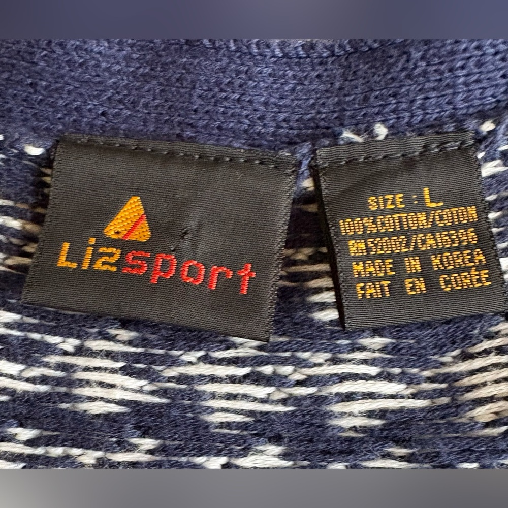 Lizsport Vintage Navy & White Oversized Houndstooth Knit Cardigan in 100% Cotton - Picture 2 of 12